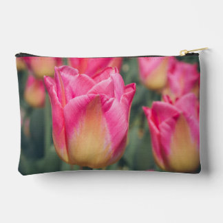 Pink vintage style spring tulips accessory pouch