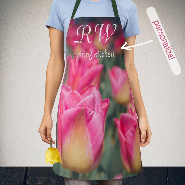 Pink vintage style spring tulips  apron (Creator Uploaded)