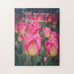 Pink vintage style spring tulips  jigsaw puzzle