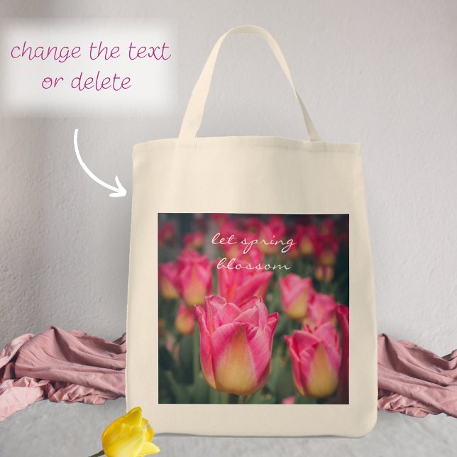 Pink vintage style spring tulips  tote bag (Creator Uploaded)