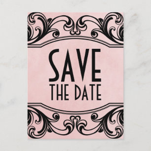 Pink Vintage Swirls Save the Date Postcard