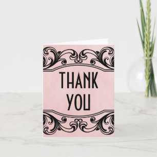 Pink Vintage Swirls Thank You Card