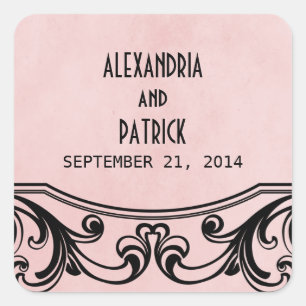 Pink Vintage Swirls Wedding Stickers