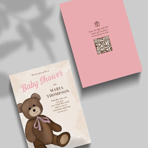 Pink Vintage Teddy Bear Custom Baby Shower Invitation