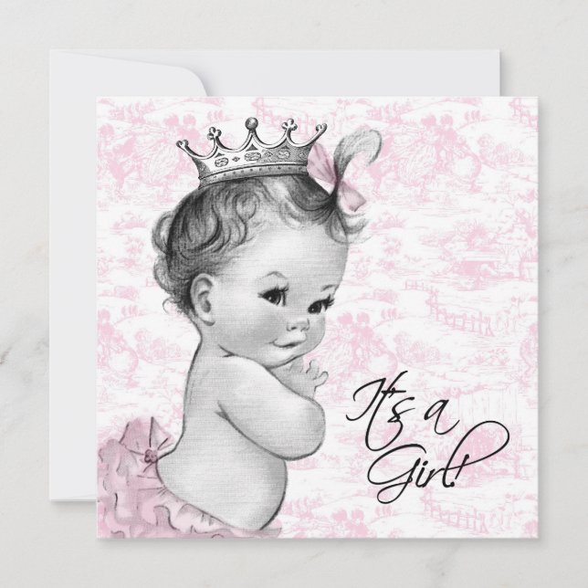 Pink Vintage Toile Baby Girl Shower Invitation (Front)