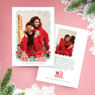 Pink Vintage Train Christmas Tree Delivery Photo Holiday Card