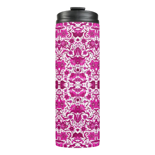 PINK VINTAGE TROPICAL FOLK ART PRINT THERMAL TUMBLER (Front)