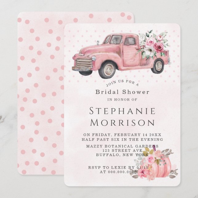 Pink Vintage Truck Bridal Shower  Invitation (Front/Back)
