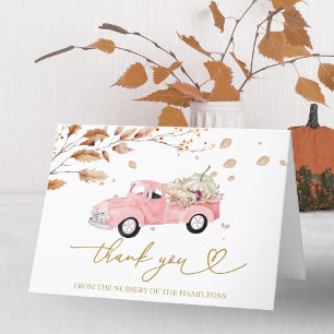 Pink Vintage Truck Fall Baby Shower Thank You Card