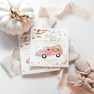 Pink Vintage Truck Fall Pumpkin Girl Baby Shower Napkin