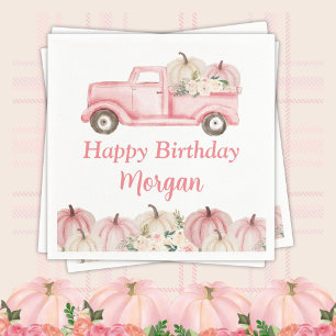 Pink Vintage Truck Pumpkin Girl Birthday Party Napkin