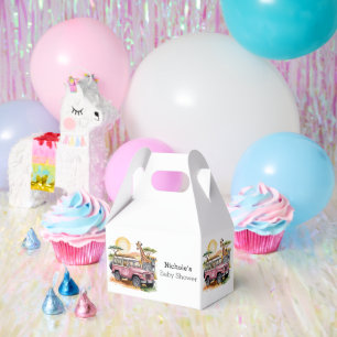 Pink Vintage Truck with Safari Animals Baby Shower Favour Box