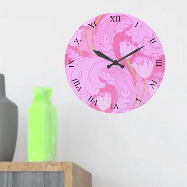 Pink Vintage Tulip Floral Large Clock (Creator Uploaded)