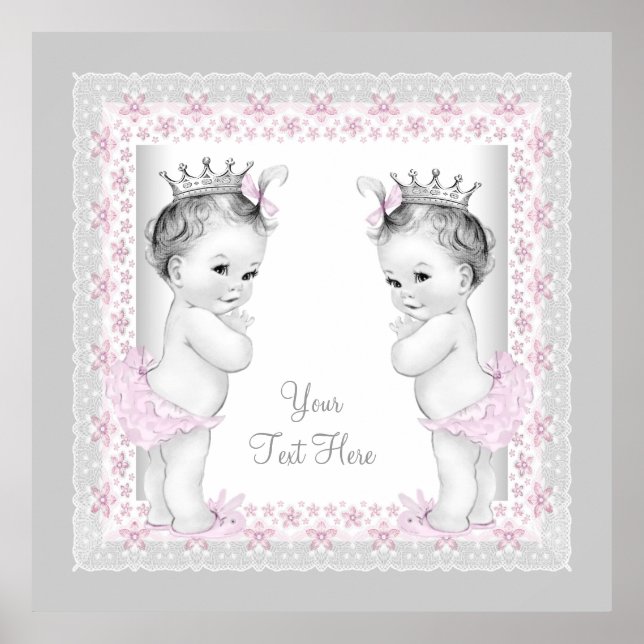 Pink Vintage Twin Baby Girl Princess Poster (Front)