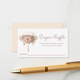Pink Vintage Umbrella Baby Shower Diaper Raffle Enclosure Card