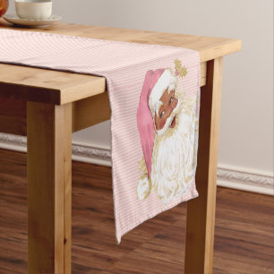Pink Vintage Victorian Santa Claus of Color Short Table Runner