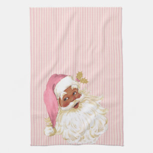 Pink Vintage Victorian Santa Claus of Color Tea Towel