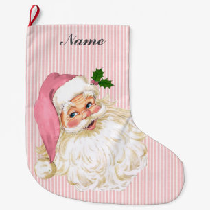 Pink Vintage Victorian Santa Claus Roses Large Christmas Stocking