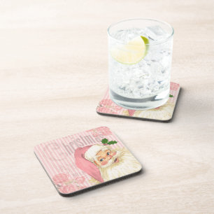 Pink Vintage Victorian Santa Claus Shabby Roses Coaster