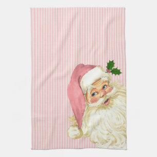 Pink Vintage Victorian Santa Claus Shabby Tea Towel