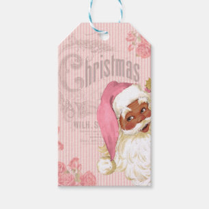 Pink Vintage Victorian Santa of Colour Roses Gift Tags
