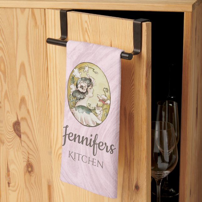 Pink Vintage Victorian   Tea Towel (Thirds Fold)