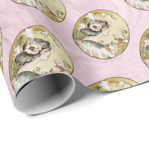 Pink Vintage Victorian Woman Wrapping Paper