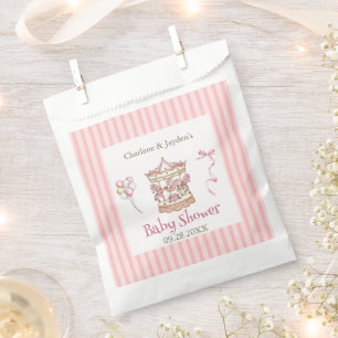 Pink Vintage Watercolor Horse Carousel Baby Shower Favour Bags