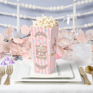 Pink Vintage Watercolor Horse Carousel Baby Shower Favour Box