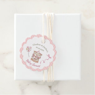 Pink Vintage Watercolor Horse Carousel Baby Shower Favour Tags