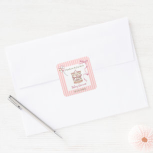 Pink Vintage Watercolor Horse Carousel Baby Shower Square Sticker