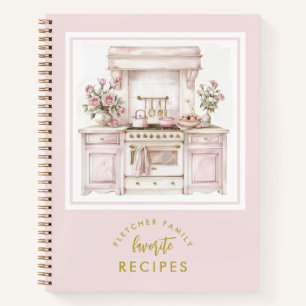 Pink Vintage Watercolor Kitchen Family Recipe Notebook