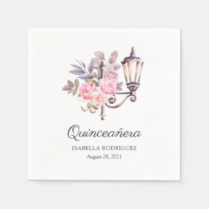 Pink Vintage Watercolor Roses Parisian Quinceañera Napkin