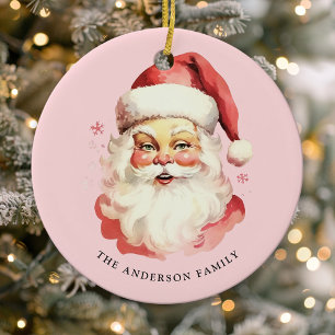 Pink Vintage Watercolor Santa Claus Christmas Ceramic Tree Decoration