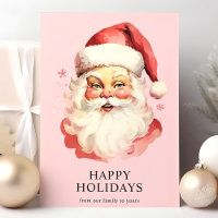 Pink Vintage Watercolor Santa Claus Christmas