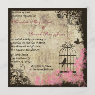 Pink Vintage Wedding Birdcage Invitation