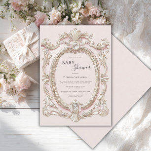 Pink Vintage Whimsical Elegant Baby Shower Invitation
