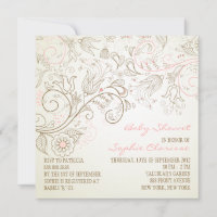 Pink Vintage Whimsy Floral Baby Shower Invitations