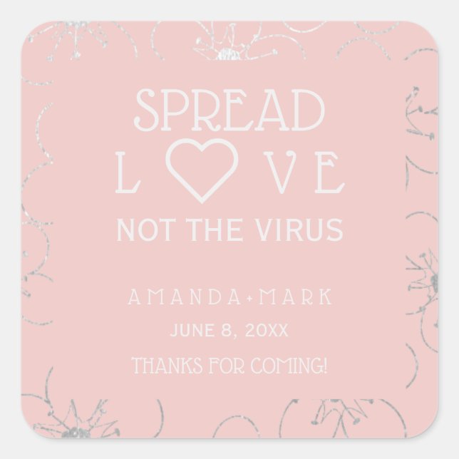 Pink Vintage Wildflower Covid Wedding Sanitizing Square Sticker (Front)