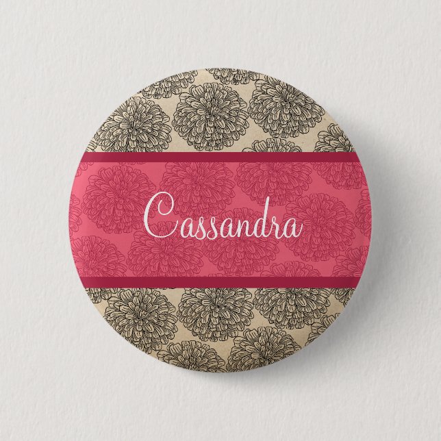 Pink Vintage Zinnia Button (Front)
