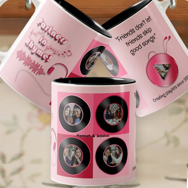 Pink Vinyl Record Personalised Best Friend Gift Two-Tone Coffee Mug (Creator Uploaded)