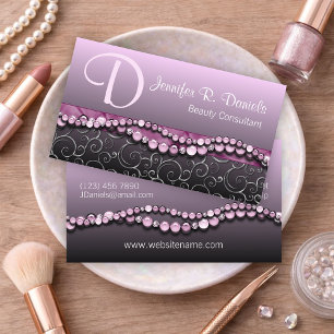 Pink Violet Beads Vintage Silver Swirl Pattern Business Card