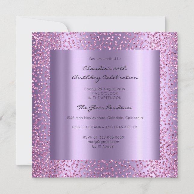 Pink Violet Confetti Bridal Shower Birthday 16th Invitation (Front)