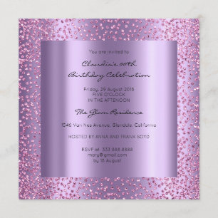 Pink Violet Confetti Bridal Shower Birthday 16th Invitation