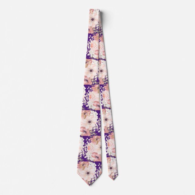 Pink Violet Floral wedding Neck Tie (Front)