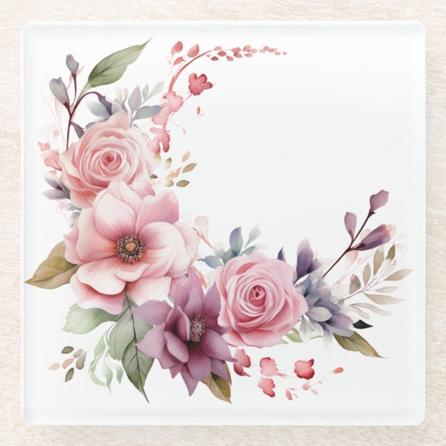Pink & violet Flowers: "My Kitchen" Coaster (Front)