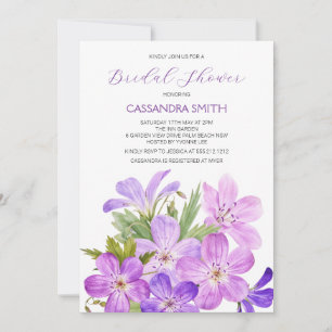Pink Violet Geranium Floral Bridal Shower  Invitation