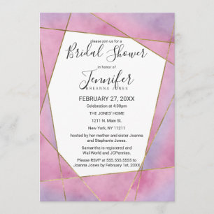 Pink Violet Gold Watercolor Geo Bridal Shower Invitation