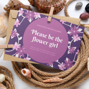 Pink Violet Illustrated Flower Girl Wedding Card