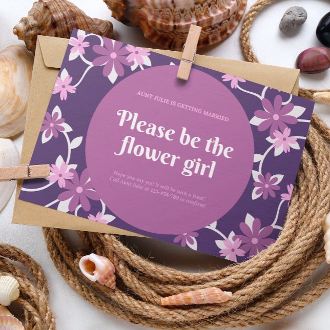 Pink Violet Illustrated Flower Girl Wedding Card (Creator Uploaded)